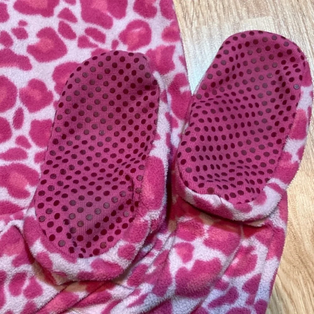 Pink Leopard Print Fleece Footed Pajamas Sleepwear‎ Romper One Piece